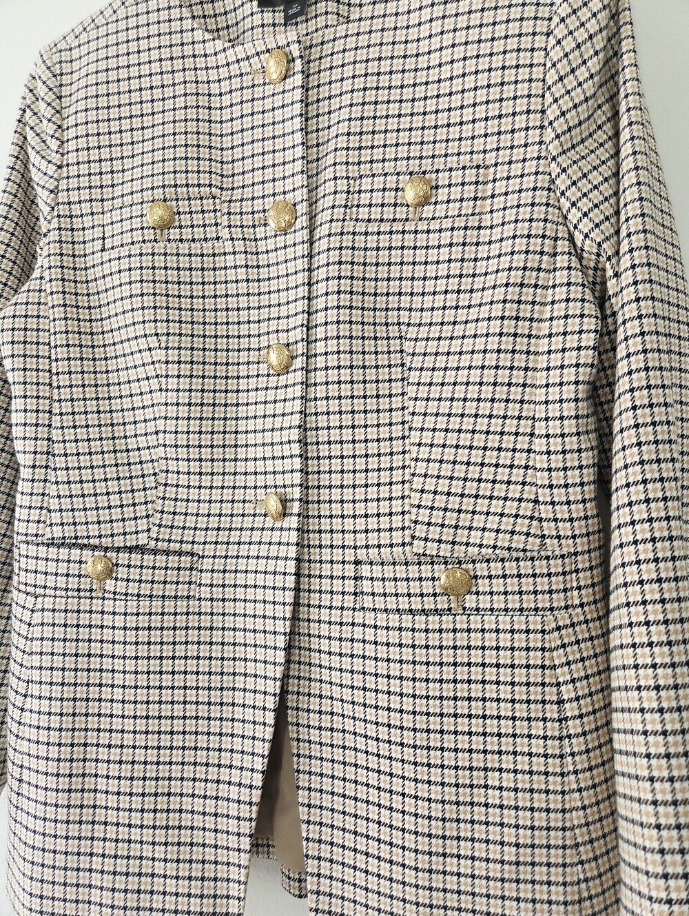 Ann Taylor Houndstooth Cream Split Hem Jacket Size 2P Petite - Picture 7 of 10